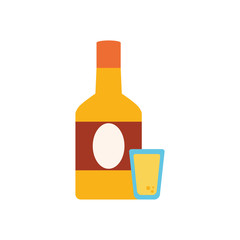 Mexican tequila bottle with shot cup flat style icon vector design