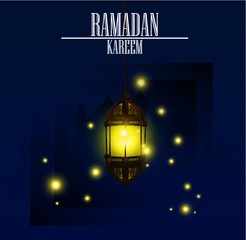 Ramadan kareem islamic greeting design with glow lantern illustration