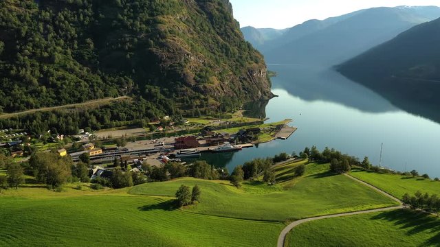 Aurlandsfjord Town Of Flam at dawn.