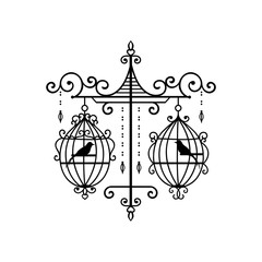 hand drawn wedding birdcage decoration