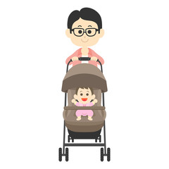 ベビーカーを押すお父さん