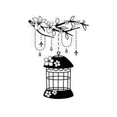 hand drawn wedding birdcage decoration