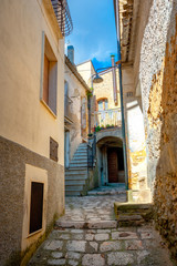 Fototapeta na wymiar Street panorama in the old medieval city of Italy. City Architecture. European sights