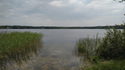 landscape with lake and blue sky