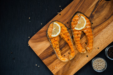 Cooked salmon steaks