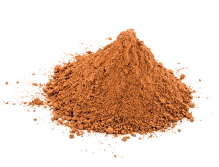 Pile cocoa powder on white background