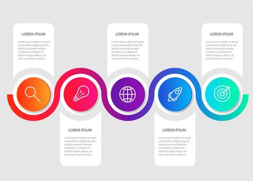 Business Infographic template. Thin line design with numbers 5 options or steps.