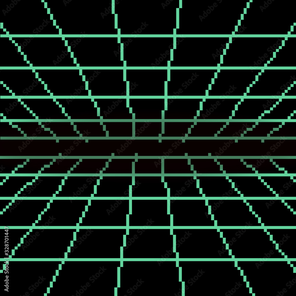 Poster vector pixel art of 80s retro sci-fi background. pixel art background. 8bit