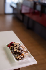 waffles stick with chocolate sauce