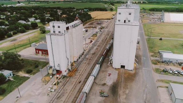 Aerial of Grain Elevator in a Small Town