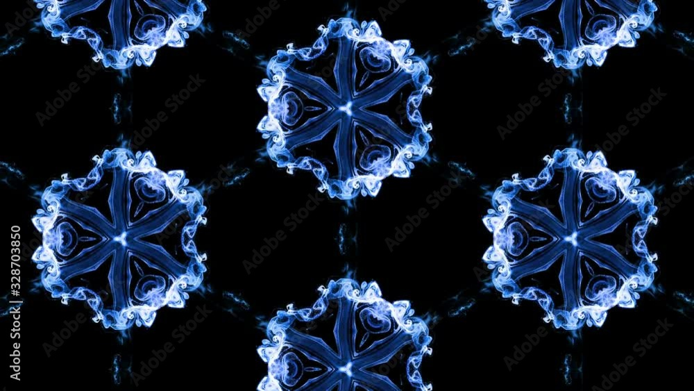 Poster ink kaleidoscopic effect of glow blue particles on black background with luma matte as alpha channel