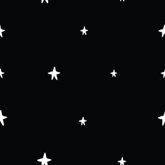 Vector space seamless pattern with stars. Night sky hand drawn doodle astronomical background