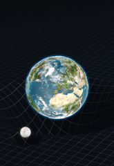 earth and moon on space-time 3D rendering