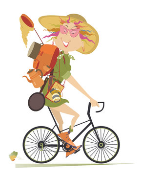 woman riding bicycle with backpack clip art preview