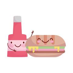 sandwich and sauce bottle character cartoon food