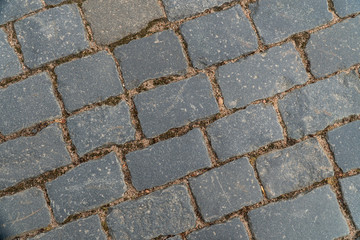 Background image of texture of a pedestrian road paved with paving stones