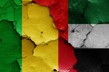 flags of Mali and UAE painted on cracked wall