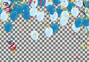 Many Falling variety of colors blue balloons party  background. celebration