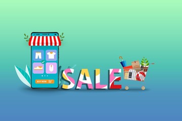 Fototapeta premium Concept of online shopping, colorful wording 