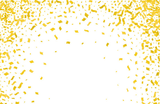 Gold confetti falling on a white background.