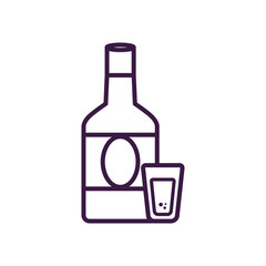 Mexican tequila bottle with shot cup line style icon vector design