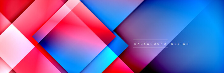 Fototapeta premium Square shapes composition geometric abstract background. 3D shadow effects and fluid gradients. Modern overlapping forms