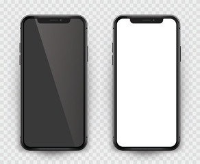 Realistic vector smartphone black design with empty screen. Vector isolated smartphone with empty screen to present your app, design... - stock vector.