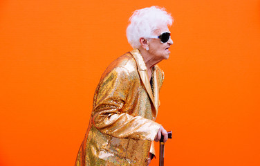Grandmother portraits on colored backgrounds