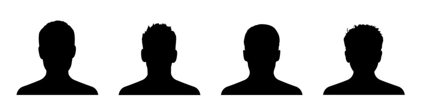 Man avatar silhouette set. Collection silhouettes. Male head silhouettes avatars. People avatar profile or icon - stock vector.
