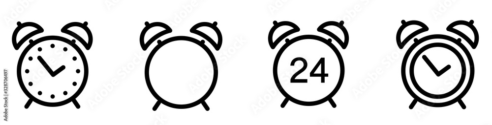 Poster alarm clock icon. line style - stock vector.