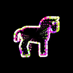 Symbol horse from multi-colored circles and stripes. UFO Green, Purple, Pink