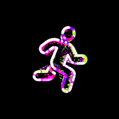 Symbol running from multi-colored circles and stripes. UFO Green, Purple, Pink