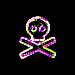 Symbol skull crossbones from multi-colored circles and stripes. UFO Green, Purple, Pink