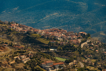 Fototapeta na wymiar Panoramic view of Arachova village, a popular winter destination in Parnassos mountain in central Greece