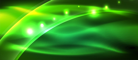 Abstract background. Shiny design neon waves with light effects, techno trendy design. Vector Illustration For Wallpaper, Banner, Background, Card, Book Illustration, landing page