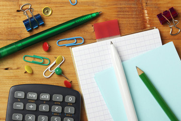 Different study equipment ready for school	