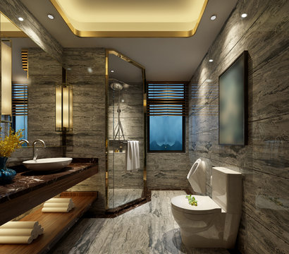 3D rendering of a Bathroom interior.