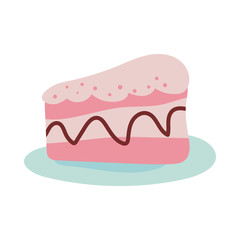 portion of birthday cake on white background
