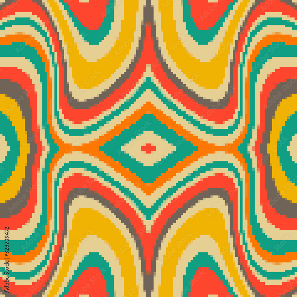 Poster vector pixel retro futuristic background. retro wallpapers. seamless vector pattern. pixel art backg