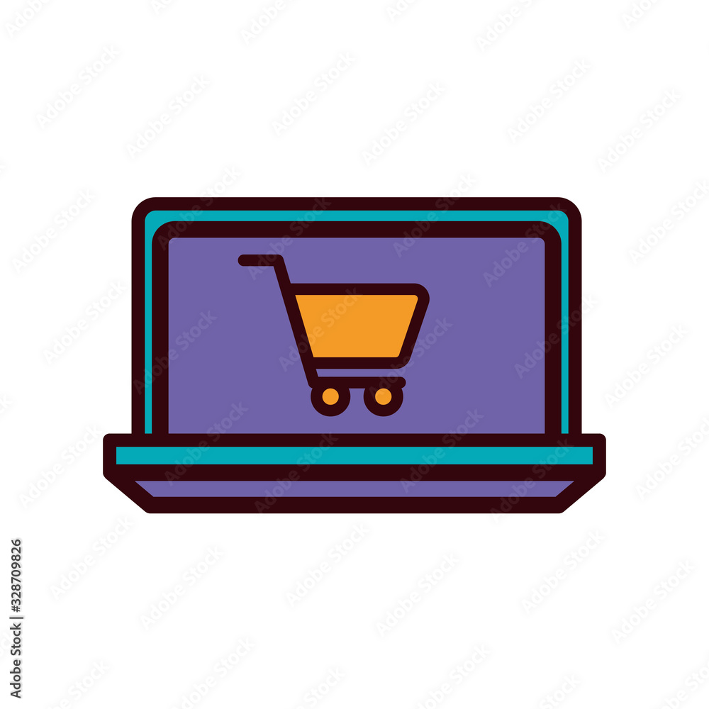 Canvas Prints Isolated shopping cart inside laptop line and fill style icon vector design