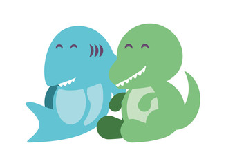 shark and donosaur on white background, baby toys