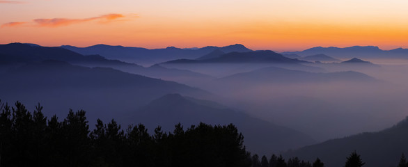 Sunset over the mountains in the Aiako Harriak Natural Park, Euskadi