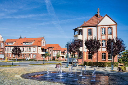 wildau, germany - wasserspiele in der schwartzkopff-siedlung
