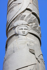 ancient Chinese characters carved on the totem pole
