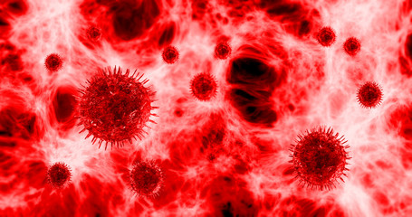 Close up virus spread in the body on microscope view , 3D rendering.