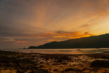Sunset on the island Lombok in Kuta at Kuta beach