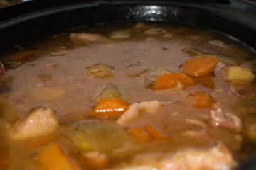 Chicken Stew with winter vegetables, close up.