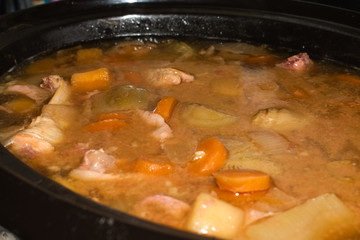 Chicken Stew with winter vegetables, close up.