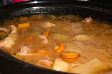 Chicken Stew with winter vegetables, close up.