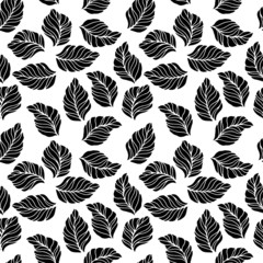 seamless pattern with stylized leaves in black and white, wallpaper ornament, wrapping paper